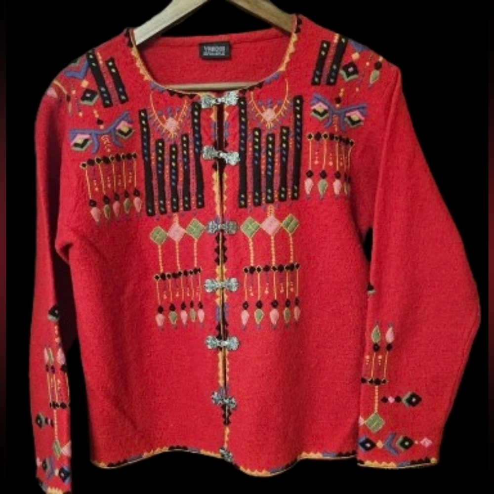 *Vrikke Norwegian Design Irene Haugland Zahl Sweater Red Wool Cardigan